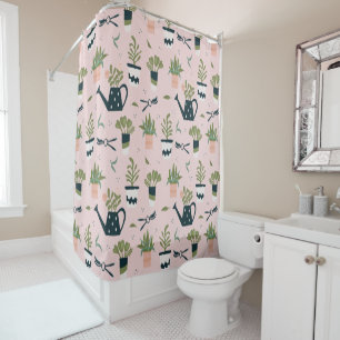 Whimsical Pink Gardening Printed Pattern Shower Curtain
