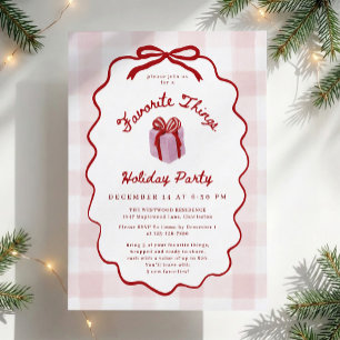 Whimsical Pink Gingham Favourite Things Party Invitation