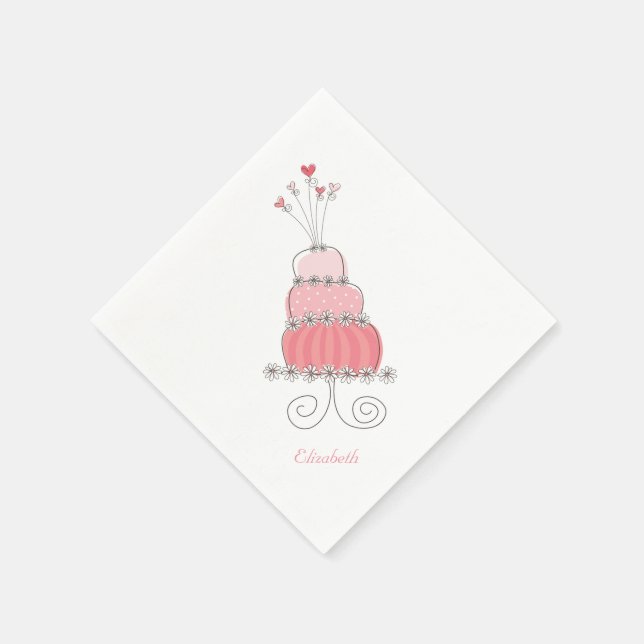 Whimsical Pink Girl Daisy Birthday Cake Kids Party Napkin (Corner)