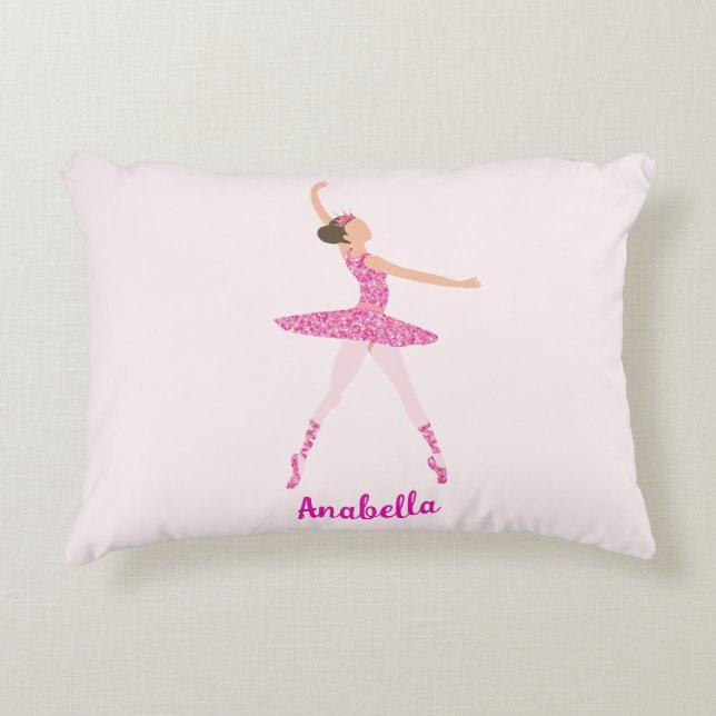 Whimsical Pink Glitter Ballerina Look Decorative Cushion (Front)