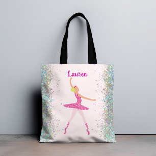 Whimsical Pink Glitter Ballerina Look Tote Bag