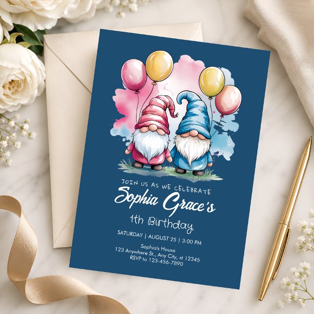 Whimsical Pink Gnome First Birthday Invitation (Creator Uploaded)