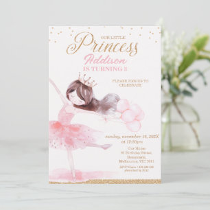 Whimsical Pink Gold Ballerina Princess Birthday Invitation