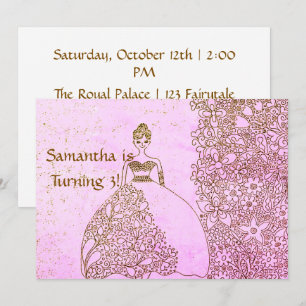 Whimsical Pink Gold Princess Girl Birthday Invitation