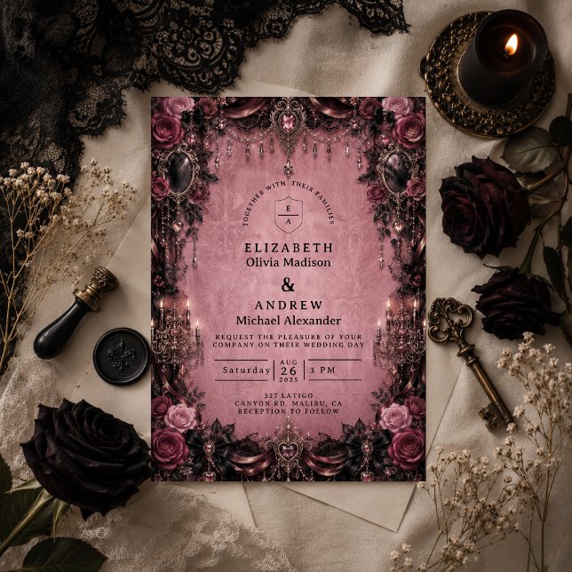 Whimsical Pink Goth Wedding Invitation (Creator Uploaded)