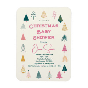 Whimsical Pink & Green Christmas Tree Baby Shower Magnet