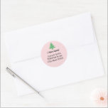 Whimsical Pink Green Christmas Tree I Have Moved Classic Round Sticker<br><div class="desc">You can personalise black text with your personalised message and name. At the top, you can customise the black script that says "I Have Moved". There's additional black display text that you can edit to show your name and return address. This pale pink sticker has a green Christmas tree above...</div>