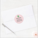 Whimsical Pink Green Christmas Tree Return Address Classic Round Sticker<br><div class="desc">You can personalise black text with your personalised message and name. At the top, you can customise the black script that says "Merry Christmas". There's additional black display text that you can edit to show your name and return address. This pale pink sticker has a green Christmas tree above the...</div>
