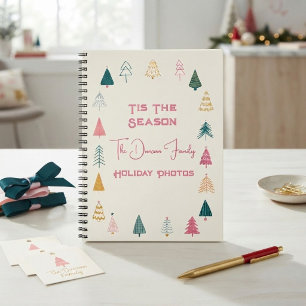 Whimsical Pink Green Christmas Trees Holiday Card Notebook