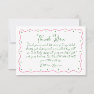 Whimsical Pink Green Hand Painted Bridal Shower Thank You Card