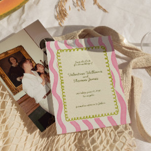 Whimsical Pink & Green Wedding Save the Date Invitation