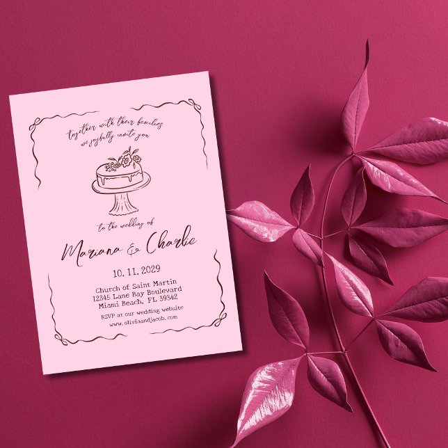 Whimsical Pink Hand Drawn Illustration Wedding  Invitation (Creator Uploaded)