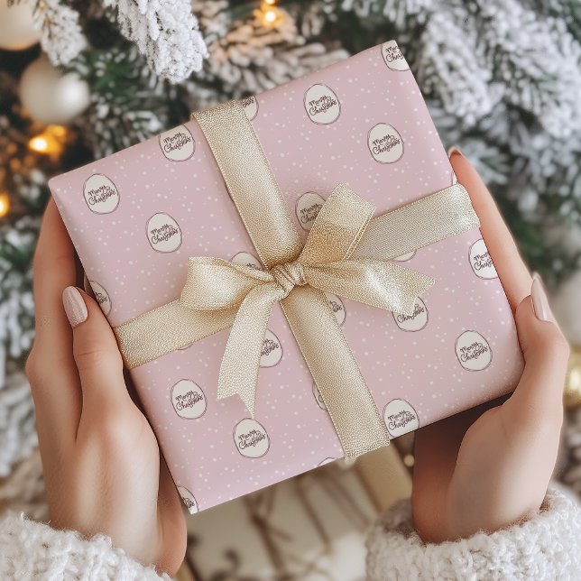 Whimsical Pink Hand-Drawn Merry Christmas Wrapping Paper (Whimsical Pink Snowflakes Hand-Drawn Rustic Frames Merry Christmas Wrapping Paper.)