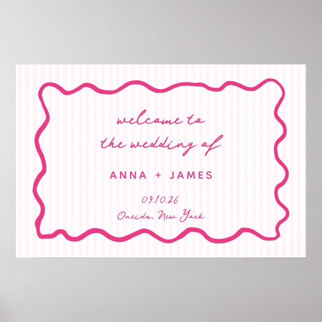Whimsical Pink Hand Drawn Wedding Welcome Poster (Front)