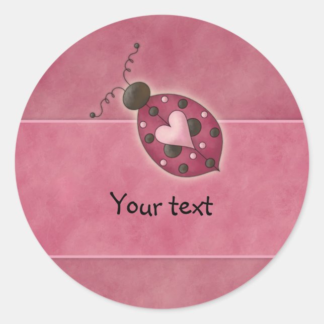 Whimsical pink heart bug classic round sticker (Front)