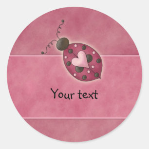 Whimsical pink heart bug classic round sticker