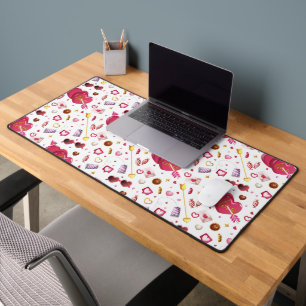 Whimsical Pink Heart & Candy Treats Pop Pattern Desk Mat