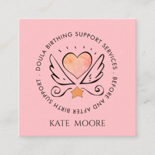 Whimsical Pink Heart  Midwife Or Doula Square Business Card