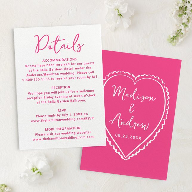 Whimsical Pink Heart Wedding Details Enclosure Card (Creator Uploaded)