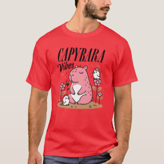 Whimsical Pink Hippo with Floral Friends boy T-Shirt