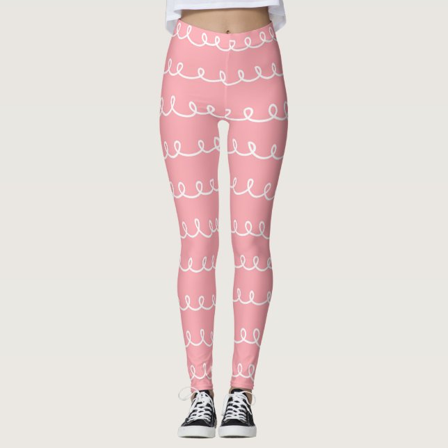Whimsical Pink Lines Leggings (Front)