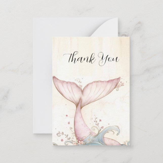 Whimsical Pink Mermaid Tail Thank You Card (Front)