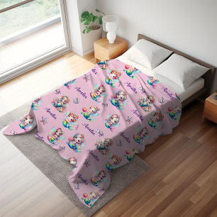 Whimsical Pink Mermaids Under The Sea  Sherpa Blanket