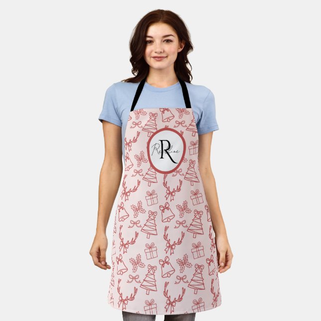 Whimsical pink monogram  apron (Worn)