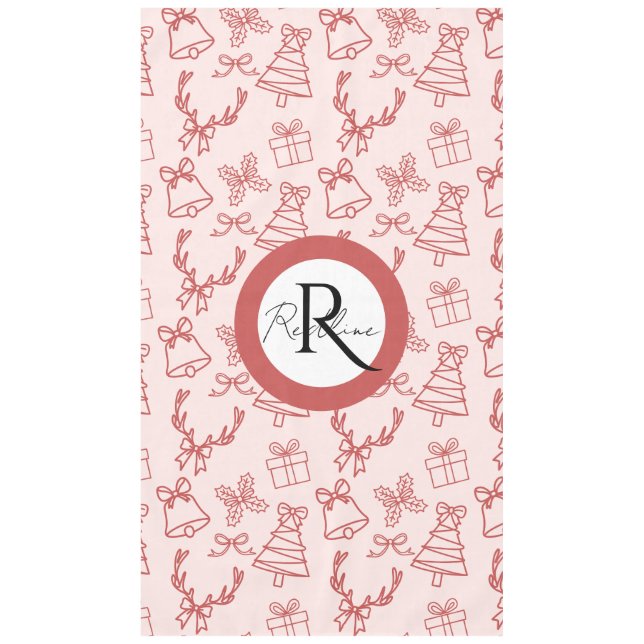 Whimsical pink monogram  tablecloth (Front)