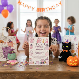 Whimsical Pink Monster Birthday Costume Party Invitation