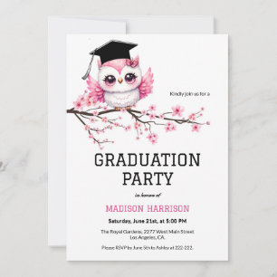 Whimsical Pink Owl Graduation  Invitation