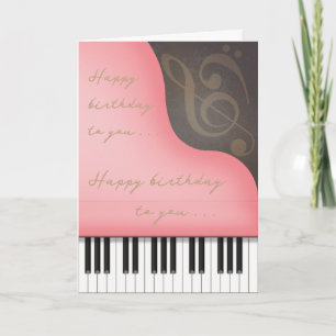 Whimsical Pink Piano Adorable Custom Birthday Card