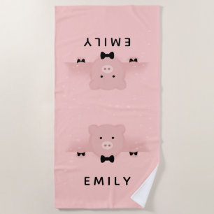 Whimsical Pink Pig Cute and Dashing Beach Towel