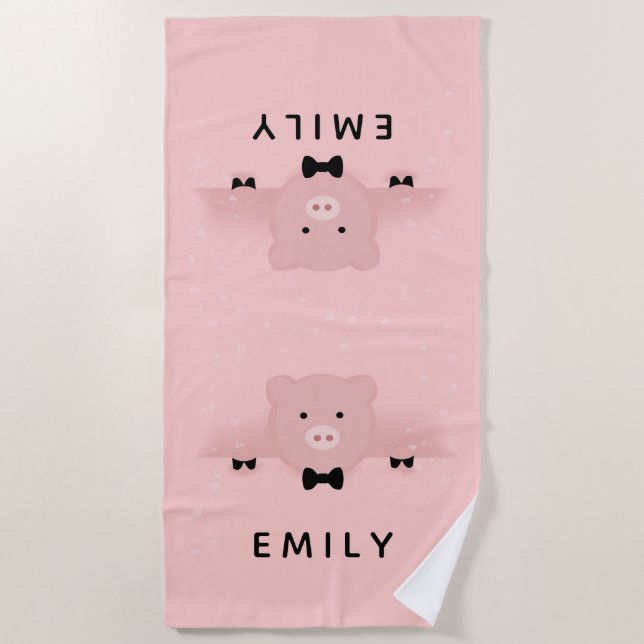 Whimsical Pink Pig Cute and Dashing Beach Towel (Front)
