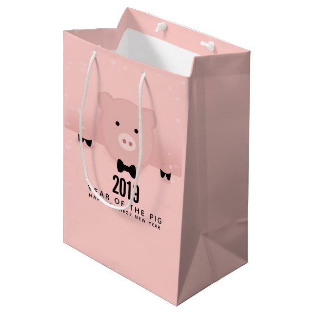 Whimsical Pink Pig Cute Chinese New Year 2019 Medium Gift Bag (Front Angled)