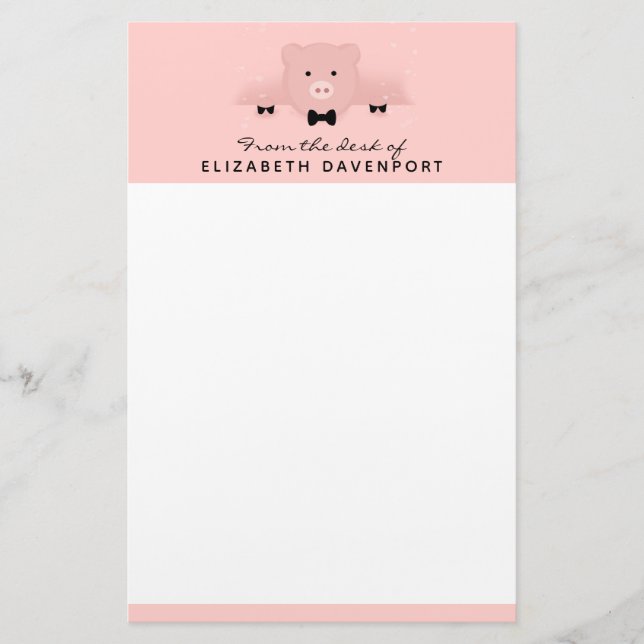 Whimsical Pink Pig Cute Chinese New Year Stationery (Front)