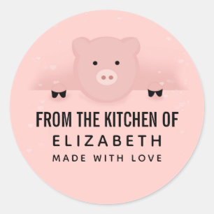 Whimsical Pink Pig Cute Farm Animal Kitchen Classic Round Sticker