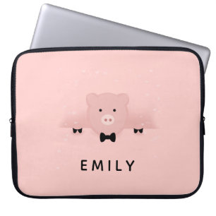 Whimsical Pink Pig Cute Farm Animal Laptop Sleeve