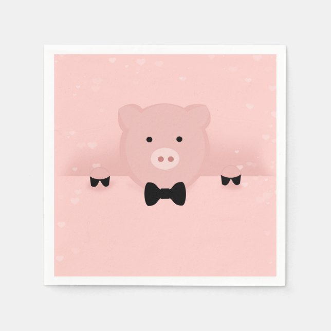 Whimsical Pink Pig Cute Farm Animal Napkin (Front)