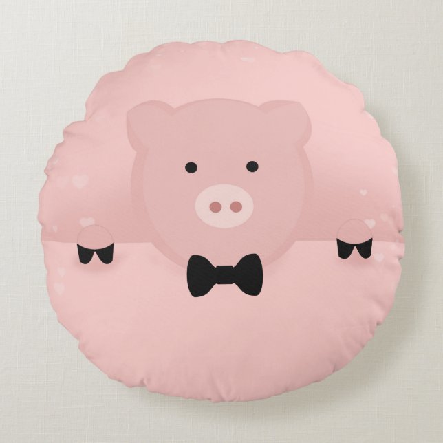 Whimsical Pink Pig Cute Farm Animal Round Cushion (Front)