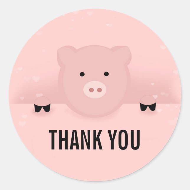 Whimsical Pink Pig Cute Farm Animal Thank You Classic Round Sticker (Front)