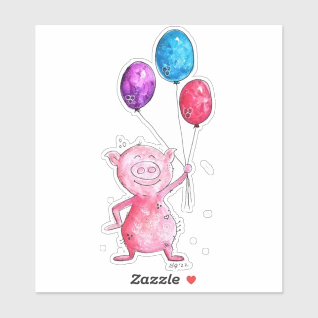 Whimsical Pink Pig with Balloons (Sheet)