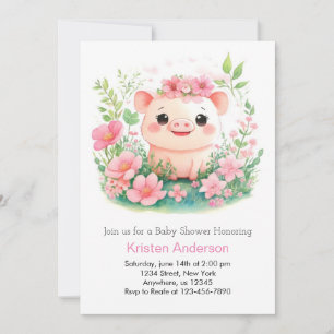 Whimsical Pink Piglet Adventure Girl Baby Shower Invitation
