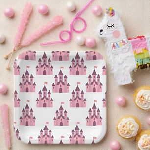 Whimsical Pink Princess Castle Paper Plate