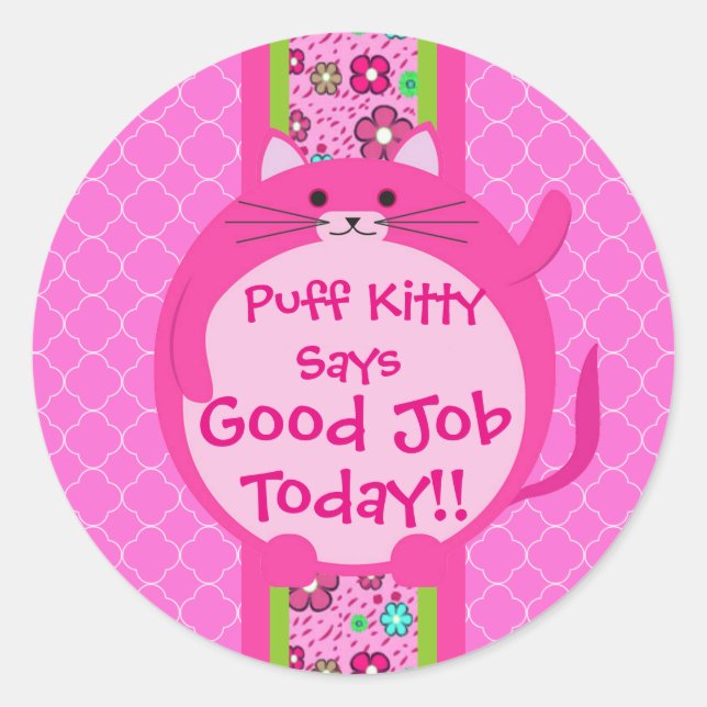 Whimsical Pink Puff Kitty Sticker (Front)