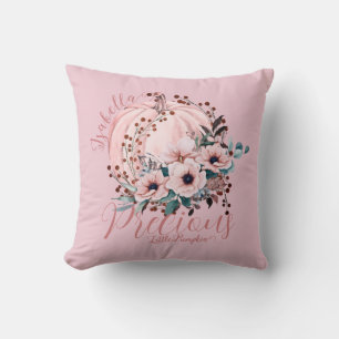 Whimsical Pink Pumpkin Autumn Floral Girly  Cushion
