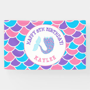 Whimsical Pink Purple and Blue Girl Birthday Party Banner