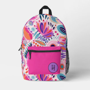 Whimsical Pink & Purple Floral Monogram Printed Backpack