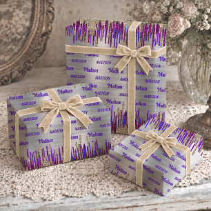 Whimsical Pink Purple Gold Glitter Drips Wrapping Paper Sheet