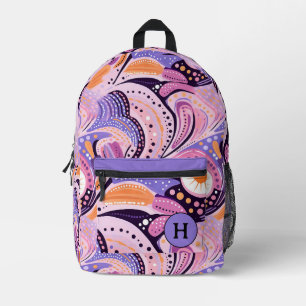 Whimsical Pink & Purple Monogram Printed Backpack